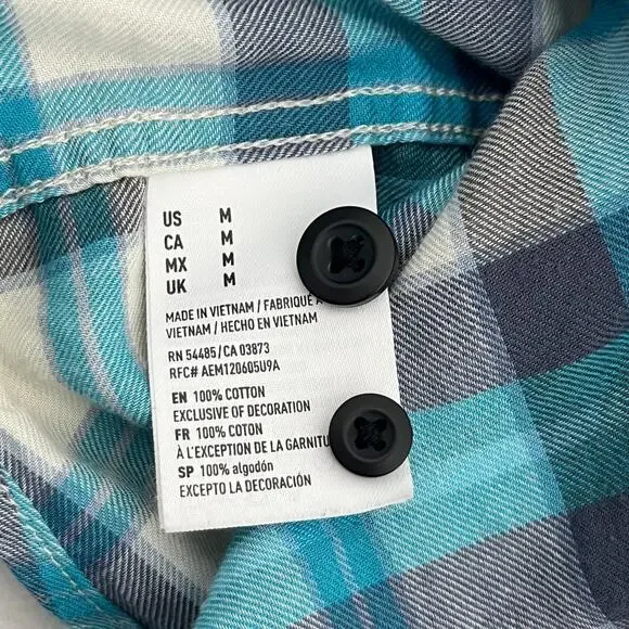 American Eagle Mens M Button Up Flannel Shirt Purple Blue Plaid Seriously Soft - Picture 6 of 10